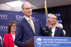 August 2, 2024: Sens. Kane and Hughes joined Gov. Shapiro at Cheyney University for a news conference and ceremonial bill signing to highlight advances in higher education including new funding, accessibility, and accountability measures.