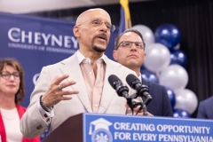 August 2, 2024: Sens. Kane and Hughes joined Gov. Shapiro at Cheyney University for a news conference and ceremonial bill signing to highlight advances in higher education including new funding, accessibility, and accountability measures.