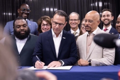 August 2, 2024: Sens. Kane and Hughes joined Gov. Shapiro at Cheyney University for a news conference and ceremonial bill signing to highlight advances in higher education including new funding, accessibility, and accountability measures.