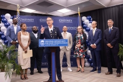 August 2, 2024: Sens. Kane and Hughes joined Gov. Shapiro at Cheyney University for a news conference and ceremonial bill signing to highlight advances in higher education including new funding, accessibility, and accountability measures.