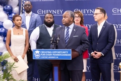 August 2, 2024: Sens. Kane and Hughes joined Gov. Shapiro at Cheyney University for a news conference and ceremonial bill signing to highlight advances in higher education including new funding, accessibility, and accountability measures.