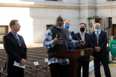 May 11, 2021: Senator Kane participates in the  PA Hunger Garden Dedication at the state Capitol. The bipartisan, bicameral Hunger Caucus works together with local master gardeners to provide hundreds of pounds of food from this garden every year for local organizations that fight food insecurity, including Downtown Daily Bread and the Central PA Food Bank.