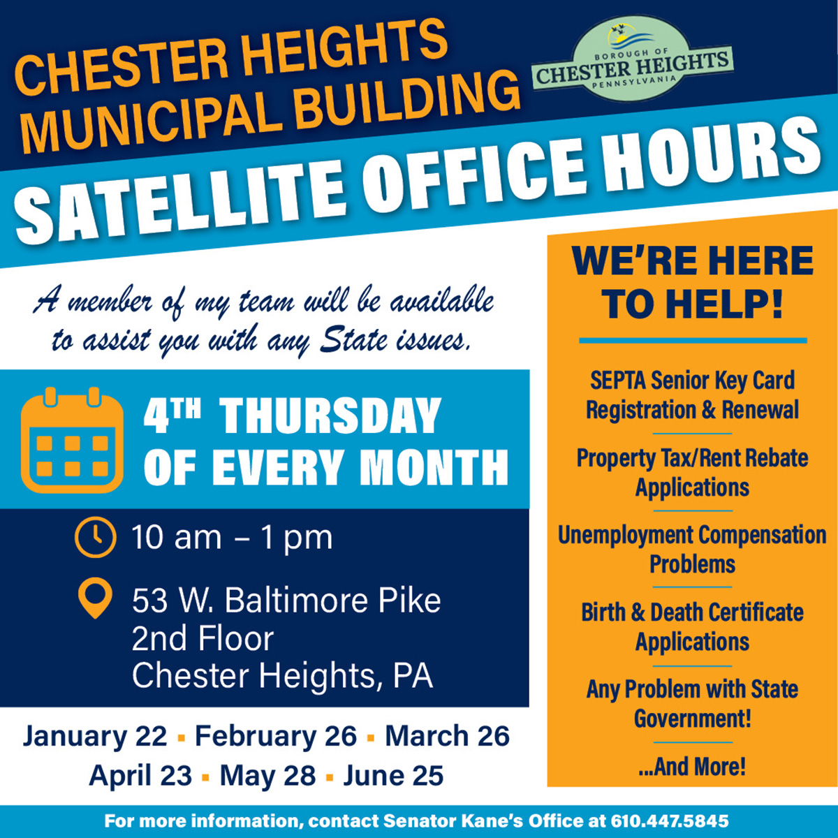 2026 Chester Heights Municipal Building Satellite Office Hours