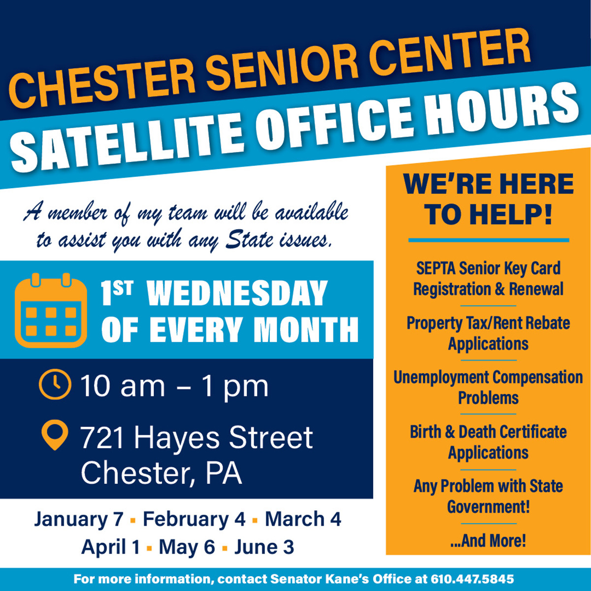 2026 Chester Senior Center Satellite Office Hours