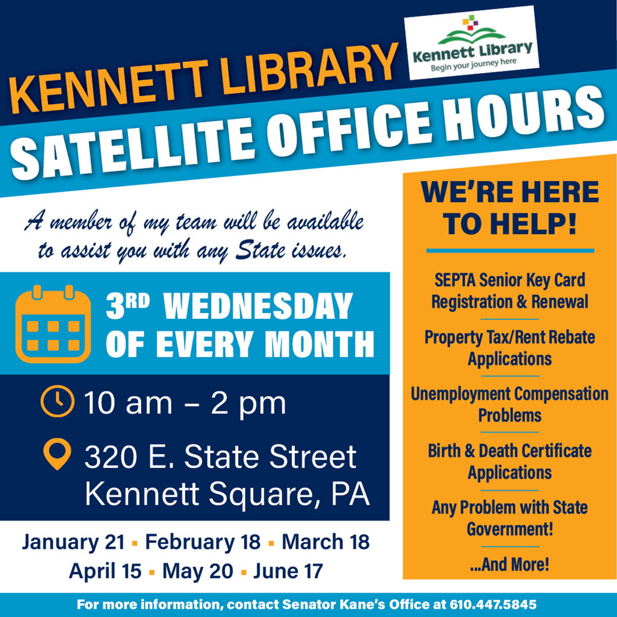 2026 Kennett Library Satellite Office Hours